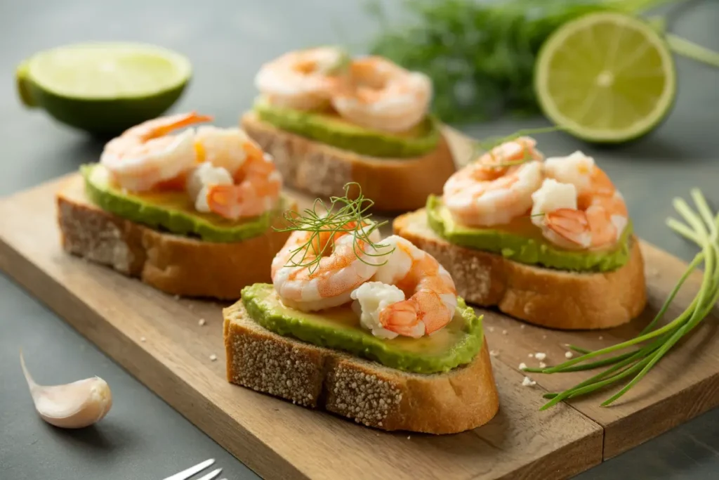 Crostini de Camarones al Ajo con Aguacate: Aperitivo 5 Estrellas en 15 Min