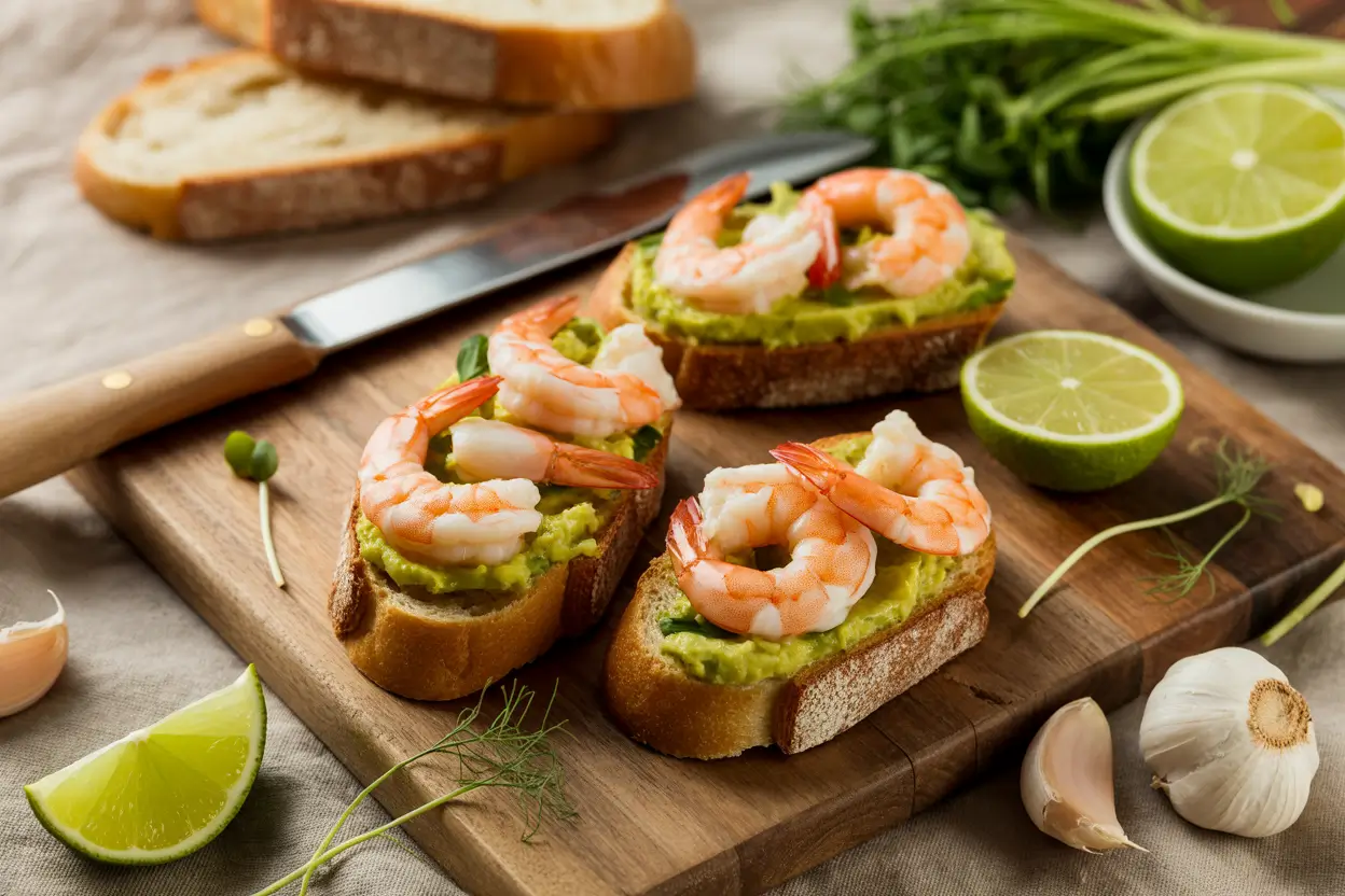 Crostini de Camarones al Ajo con Aguacate: Aperitivo 5 Estrellas en 15 Min